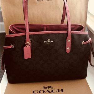 NWT Authentic Coach Drawstring Carryall  Brown/Rouge(pink) Handbag
